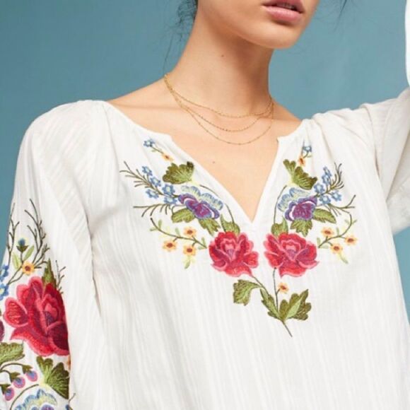 Rare Anthropologie Mira Embroidered Peasant Blouse NWOT Medium - Picture 3 of 16